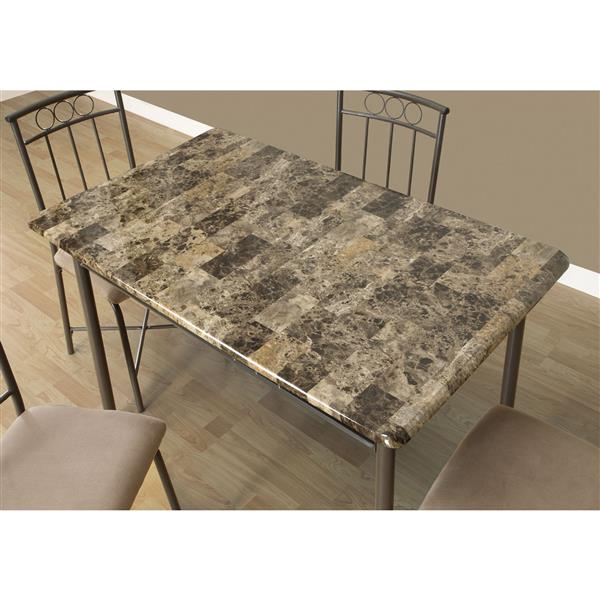 Monarch  Cappuccino Marble 5 Piece Metal Dining Set