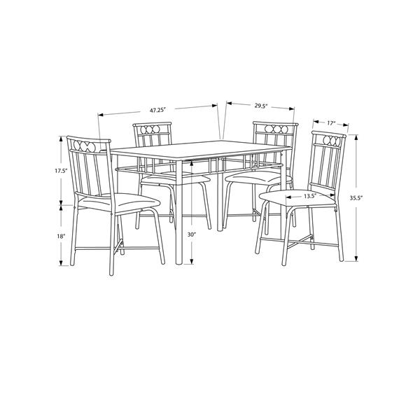 Monarch  Cappuccino Marble 5 Piece Metal Dining Set