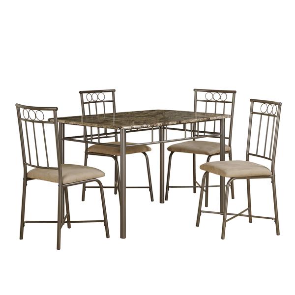 Monarch  Cappuccino Marble 5 Piece Metal Dining Set