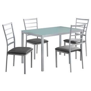 Ens. salle à manger Monarch, verre trempé, argent,5 morceaux
