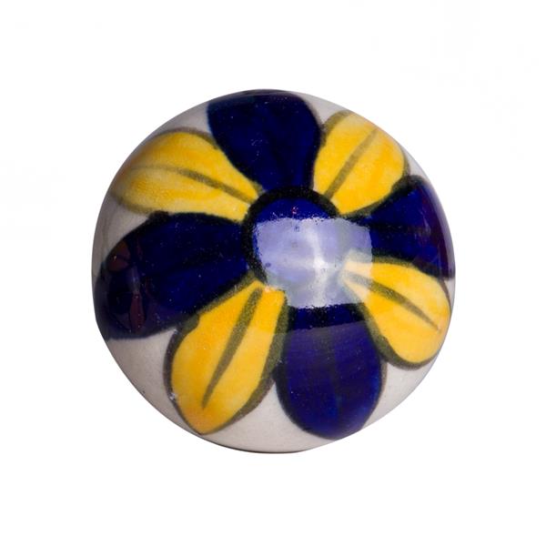 Natural by Lifestyle Brands Handpainted Yellow/Navy/White/ Ceramic Knobs (12 Pack)