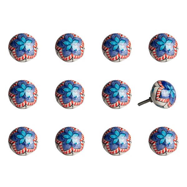 Natural by Lifestyle Brands Handpainted White/Blue/Orange/White Ceramic Knobs (12 Pack)