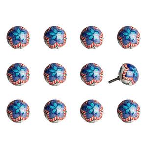 Natural by Lifestyle Brands Handpainted White/Blue/Orange/White Ceramic Knobs (12 Pack)
