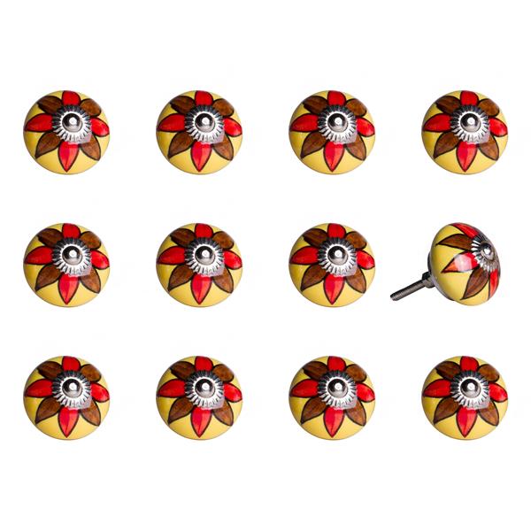 Natural by Lifestyle Brands Handpainted Yellow/Brown/Red Ceramic Knobs (12 Pack)