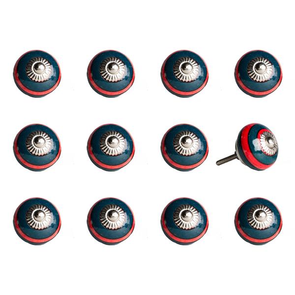 Natural by Lifestyle Brands Handpainted Navy/Red Ceramic Knobs (12 Pack)