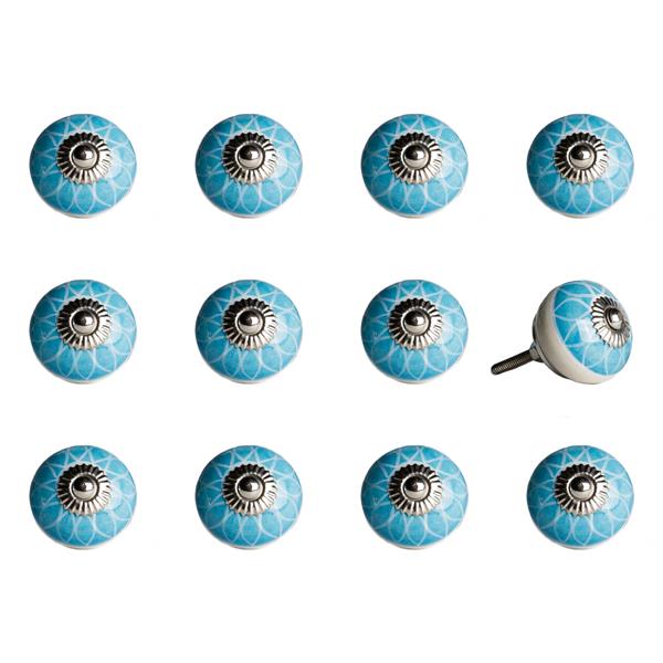 Natural by Lifestyle Brands Handpainted Aqua Ceramic Knobs (12 Pack)