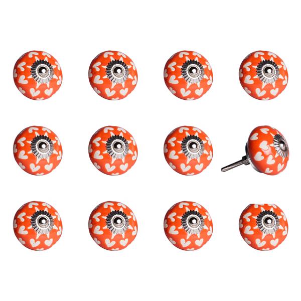 Natural by Lifestyle Brands Handpainted Orange/White/Silver Ceramic Knobs (12 Pack)