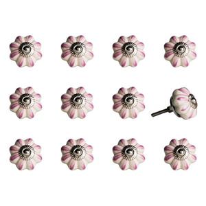 Natural by Lifestyle Brands Handpainted Pink/White/Silver Ceramic Knobs (12 Pack)