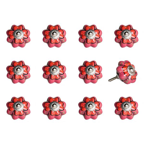 Natural by Lifestyle Brands Handpainted Pink/Red Ceramic Knobs (12 Pack)