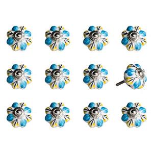 Natural by Lifestyle Brands Handpainted White/Blue/Yellow Ceramic Knobs (12 Pack)