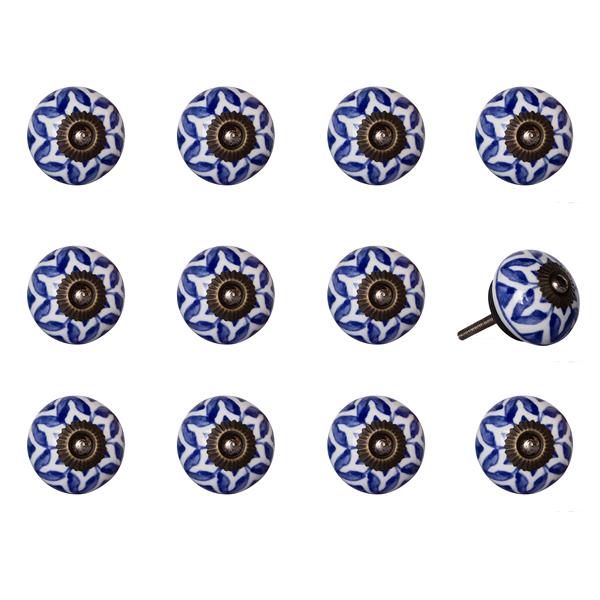 Natural by Lifestyle Brands Handpainted Blue/White Ceramic Knobs (12 Pack)