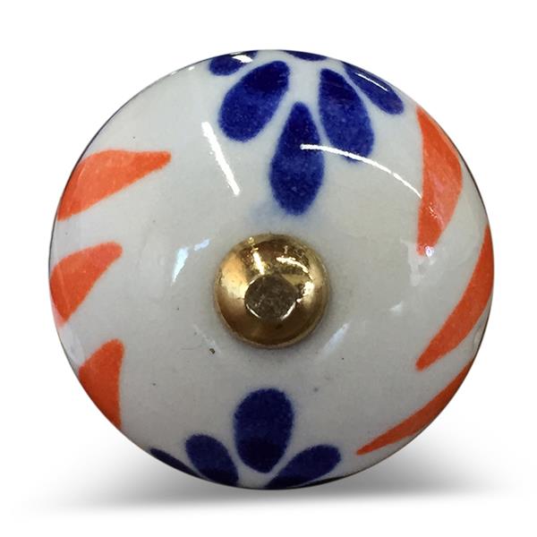 Natural by Lifestyle Brands Handpainted Orange/Blue/White Ceramic Knobs (12 Pack)