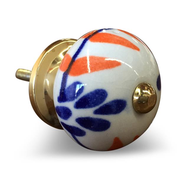 Natural by Lifestyle Brands Handpainted Orange/Blue/White Ceramic Knobs (12 Pack)