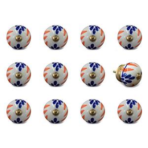 Natural by Lifestyle Brands Handpainted Orange/Blue/White Ceramic Knobs (12 Pack)