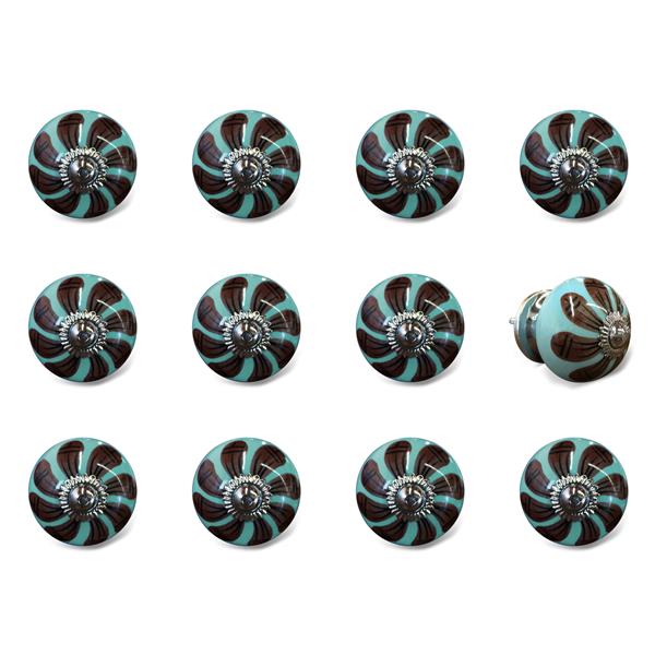 Natural by Lifestyle Brands Handpainted Blue/Brown/Black Ceramic Knobs (12 Pack)