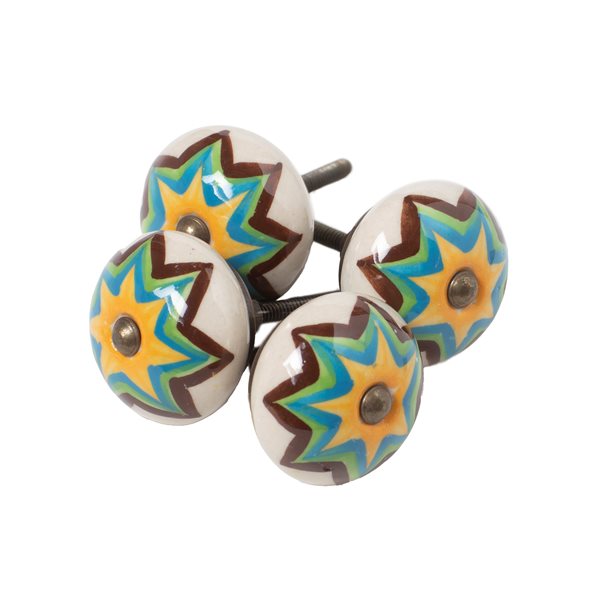 Natural by Lifestyle Brands Handpainted Green/Orange/Blue Ceramic Knobs (12 Pack)