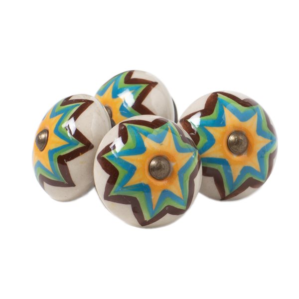 Natural by Lifestyle Brands Handpainted Green/Orange/Blue Ceramic Knobs (12 Pack)