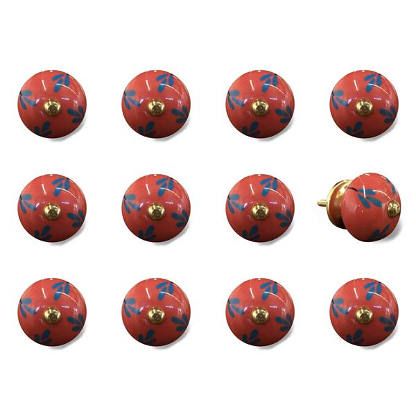 Natural by Lifestyle Brands Handpainted Red/Blue/Gold Ceramic Knobs (12 Pack)