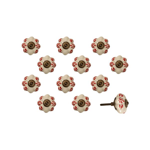 Natural by Lifestyle Brands Handpainted White/Burgundy/Copper Ceramic Knobs (12 Pack)