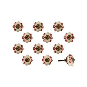 Natural by Lifestyle Brands Handpainted White/Burgundy/Copper Ceramic Knobs (12 Pack)