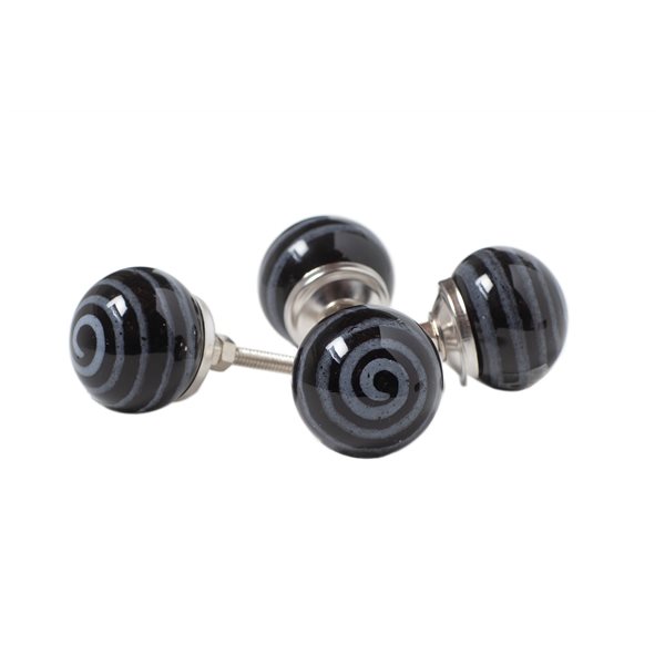 Natural by Lifestyle Brands Handpainted Black/Blue Ceramic Knobs (12 Pack)