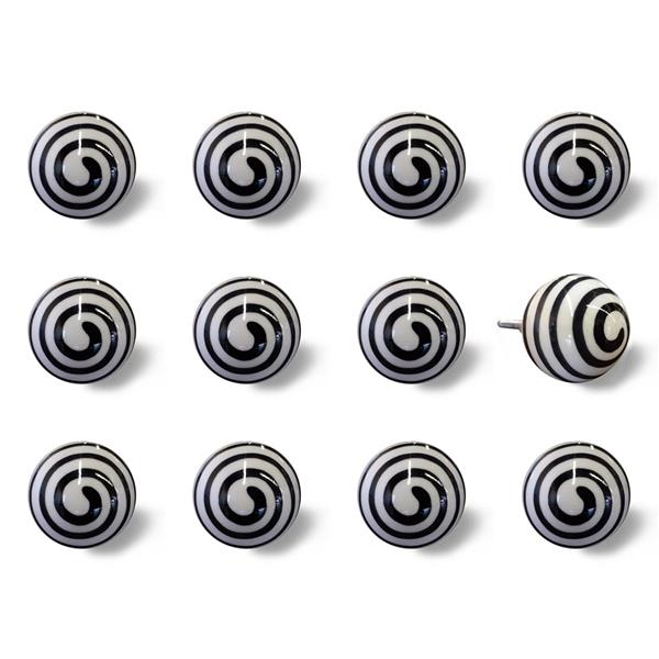 Natural by Lifestyle Brands Handpainted Black/White Ceramic Knobs (12 Pack)