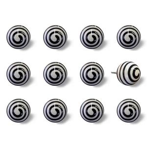 Natural by Lifestyle Brands Handpainted Black/White Ceramic Knobs (12 Pack)