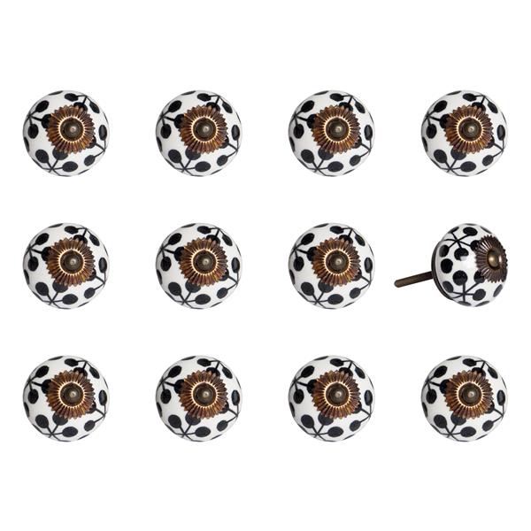 Natural by Lifestyle Brands Handpainted Black/White Ceramic Knobs (12 Pack)