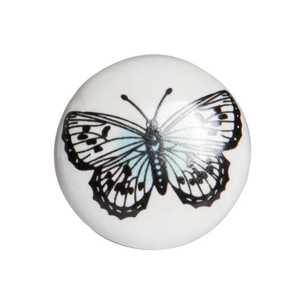 Natural by Lifestyle Brands Handpainted White/Black/Blue Butterfly Motif Ceramic Knobs (12 Pack)