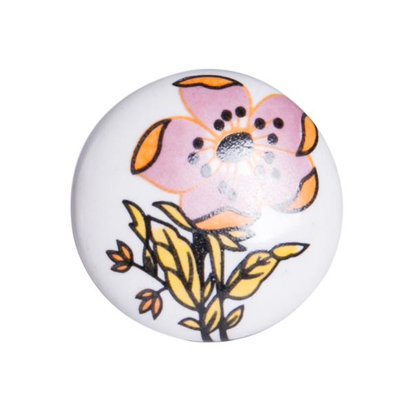 Natural by Lifestyle Brands Handpainted White/Yellow/Pink Floral Motif Ceramic Knobs (12 Pack)