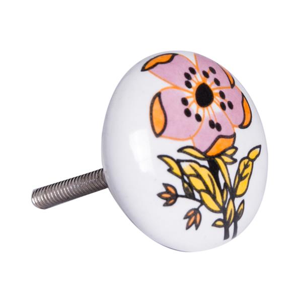 Natural by Lifestyle Brands Handpainted White/Yellow/Pink Floral Motif Ceramic Knobs (12 Pack)