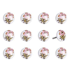 Natural by Lifestyle Brands Handpainted White/Yellow/Pink Floral Motif Ceramic Knobs (12 Pack)