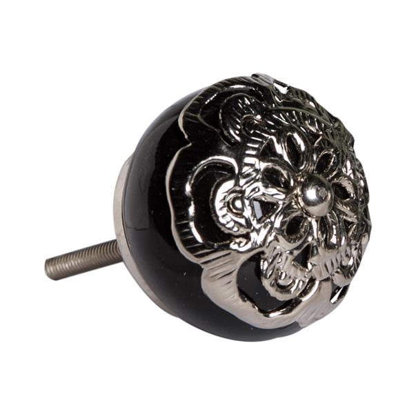 Natural by Lifestyle Brands Handpainted Black/Chrome Ceramic Knobs (12 Pack)