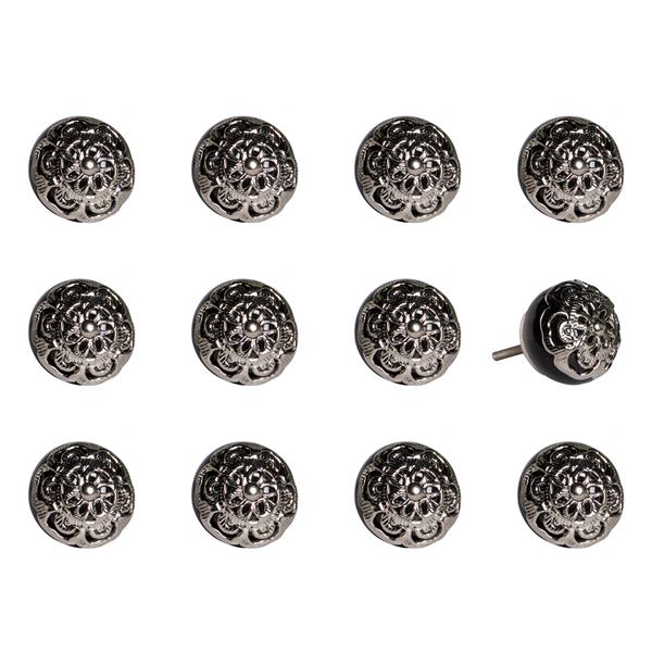 Natural by Lifestyle Brands Handpainted Black/Chrome Ceramic Knobs (12 Pack)