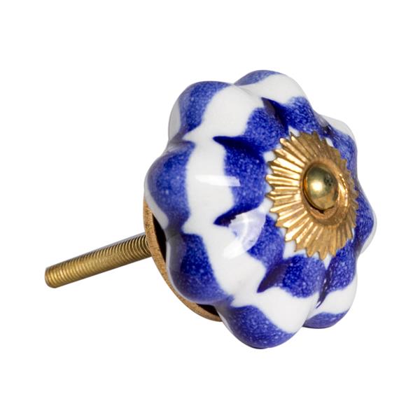 Natural by Lifestyle Brands Handpainted White/Blue/Gold Ceramic Knobs (12 Pack)