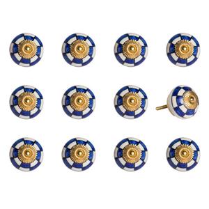 Natural by Lifestyle Brands Handpainted White/Blue/Gold Ceramic Knobs (12 Pack)