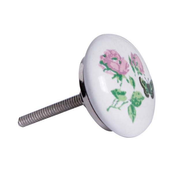 Natural by Lifestyle Brands Handpainted White/Pink/Green Ceramic Knobs (12 Pack)