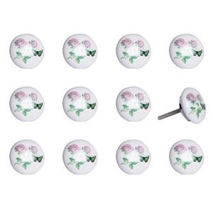 Natural by Lifestyle Brands Handpainted White/Pink/Green Ceramic Knobs (12 Pack)