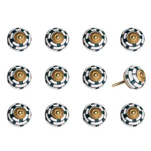 Natural by Lifestyle Brands Handpainted White/Teal/Gold Ceramic Knobs (12 Pack)