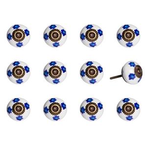 Natural by Lifestyle Brands Handpainted White/Blue/Turquoise Ceramic Knobs (12 Pack)