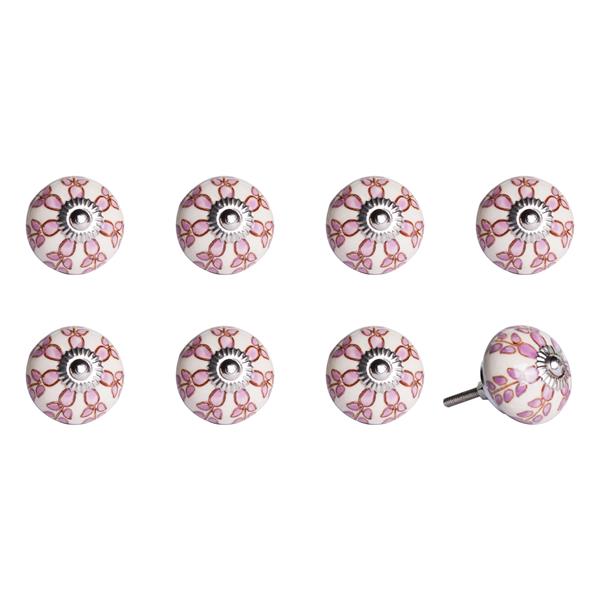 Natural by Lifestyle Brands Handpainted White/Pink/Burgundy Ceramic Knobs (8-Pack)