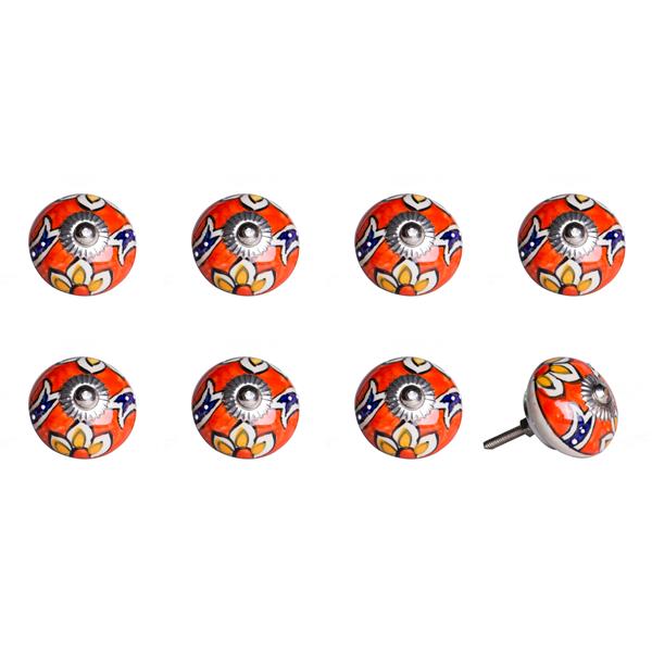 Natural by Lifestyle Brands Handpainted Orange/Yellow/Blue Ceramic Knobs (8 Pack)