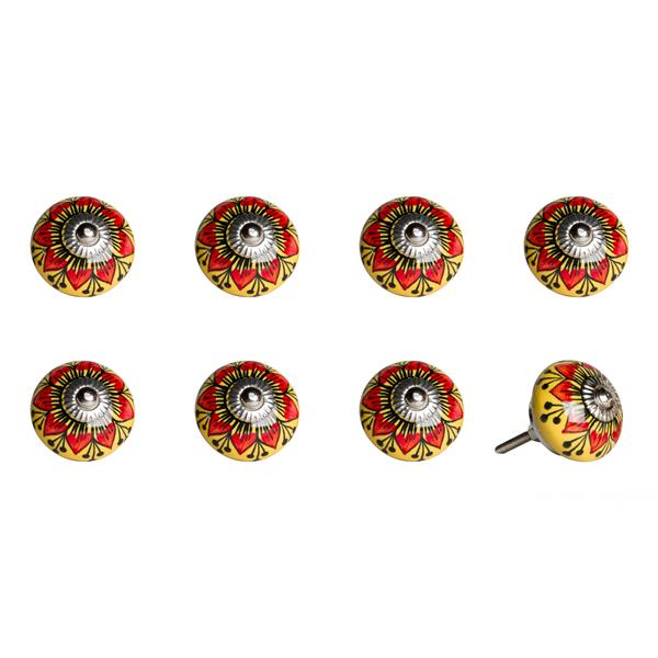 Natural by Lifestyle Brands Handpainted Yellow/Red/Black Ceramic Knobs (8-Pack)