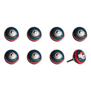 Natural by Lifestyle Brands Handpainted Navy/Red Ceramic Knobs (8 Pack)