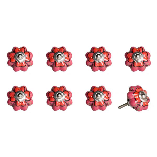 Natural by Lifestyle Brands Handpainted Pink/Red/Green Ceramic Knobs (8 Pack)