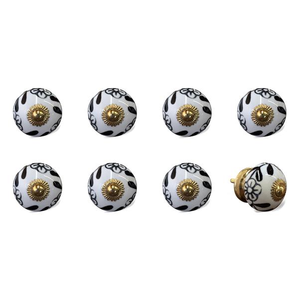 Natural by Lifestyle Brands Handpainted White/Black/Gold Ceramic Knobs (8-Pack)