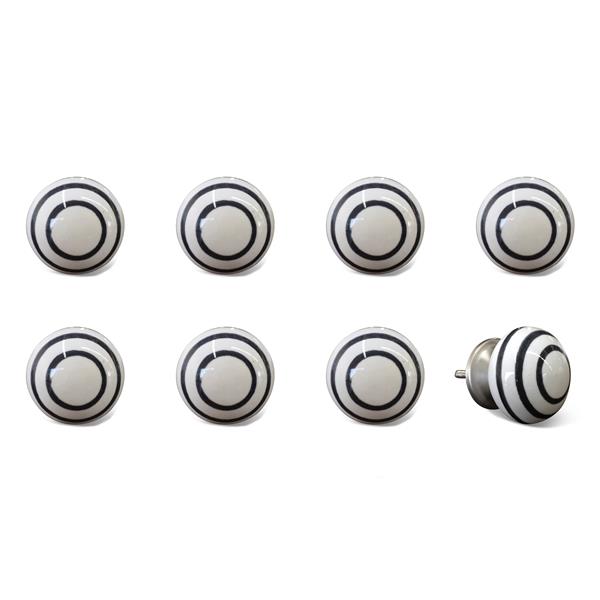 Natural by Lifestyle Brands Handpainted White/Black Ceramic Knobs (8-Pack)