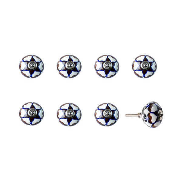 Natural by Lifestyle Brands Handpainted Cream/Brown/Blue Ceramic Knobs (8 Pack)