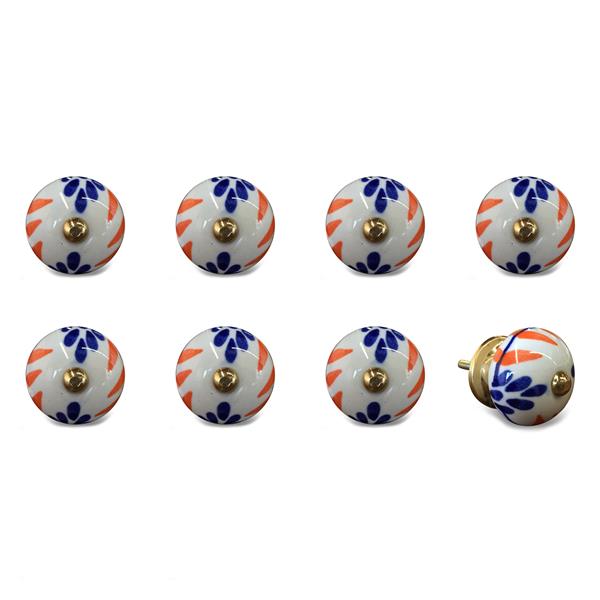 Natural by Lifestyle Brands Handpainted White/Blue/Orange Ceramic Knobs (8-Pack)