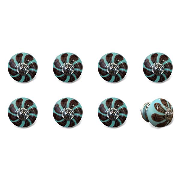 Natural by Lifestyle Brands Handpainted Teal/Brown/Black Ceramic Knobs (8 Pack)